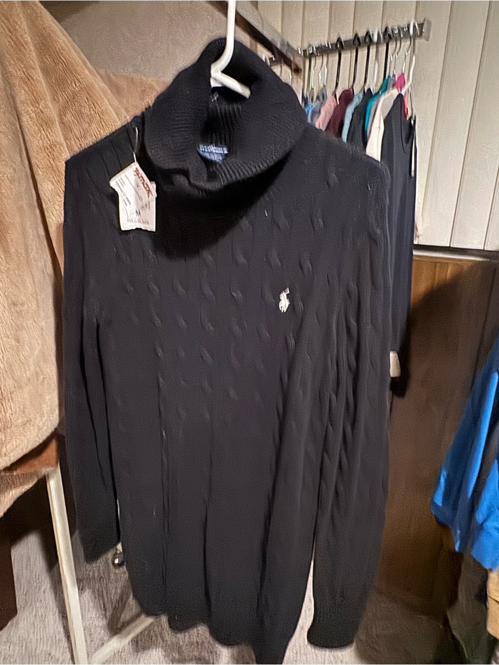 Polo by Ralph Lauren Black Cable Turtleneck Sweater with Pony Logo